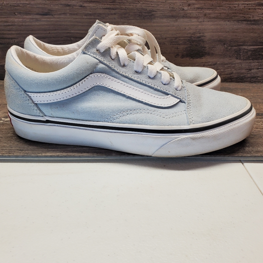 Vans Sneaker Old Skool‎ Light Blue Canvas  White Stripe, Women 6.5 men 5